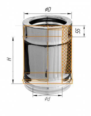 Дымоход Феррум утепленный нержавеющий (430/0,8мм)/зеркальный нержавеющий ф115/200 L=0,25м по воде